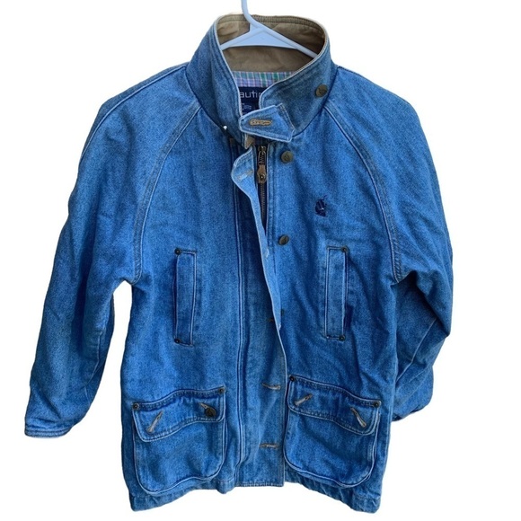 Nautica Jackets & Blazers - Vintage Nautica Women’s Blue Jean Denim Coat Plaid Liner Small